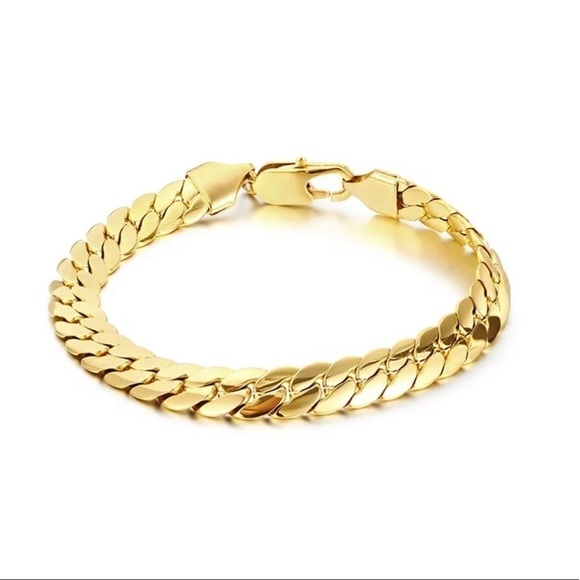14K gold plated flat snake medium chunky bracelet 7 inches hypoallergenic - Picture 3 of 6